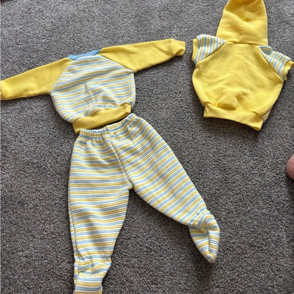 Vintage Yellow and Blue Footie outfit  with Striped Accents - Picture 4 of 4